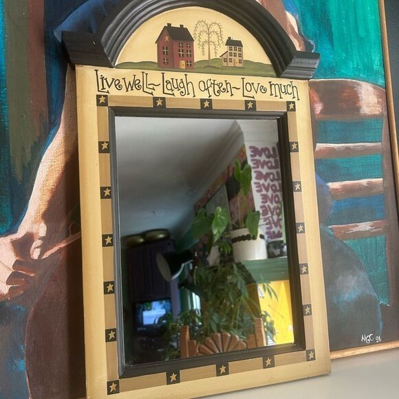 Vintage Charming Black and Tan Star Mirror w Inspirational Quotes - Picture 2 of 12